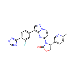 Cc1ccc([C@@H]2COC(=O)N2c2ccn3ncc(-c4ccc(-c5nc[nH]n5)c(F)c4)c3n2)cn1 ZINC000116185180