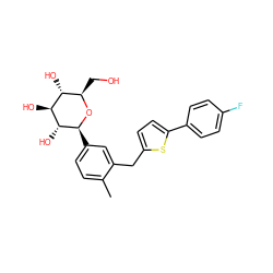 Cc1ccc([C@@H]2O[C@H](CO)[C@@H](O)[C@H](O)[C@H]2O)cc1Cc1ccc(-c2ccc(F)cc2)s1 ZINC000043207238