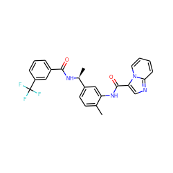 Cc1ccc([C@H](C)NC(=O)c2cccc(C(F)(F)F)c2)cc1NC(=O)c1cnc2ccccn12 ZINC000220980961