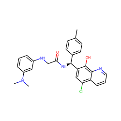 Cc1ccc([C@H](NC(=O)CNc2cccc(N(C)C)c2)c2cc(Cl)c3cccnc3c2O)cc1 ZINC000040405280