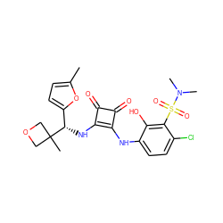 Cc1ccc([C@H](Nc2c(Nc3ccc(Cl)c(S(=O)(=O)N(C)C)c3O)c(=O)c2=O)C2(C)COC2)o1 ZINC000207335829