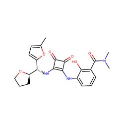 Cc1ccc([C@H](Nc2c(Nc3cccc(C(=O)N(C)C)c3O)c(=O)c2=O)[C@H]2CCCO2)o1 ZINC000207389289