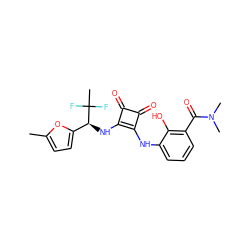 Cc1ccc([C@H](Nc2c(Nc3cccc(C(=O)N(C)C)c3O)c(=O)c2=O)C(C)(F)F)o1 ZINC000101176708