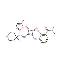 Cc1ccc([C@H](Nc2c(Nc3cccc(C(=O)N(C)C)c3O)c(=O)c2=O)C2(C)CCOCC2)o1 ZINC000205437827