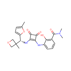 Cc1ccc([C@H](Nc2c(Nc3cccc(C(=O)N(C)C)c3O)c(=O)c2=O)C2(C)COC2)o1 ZINC000207374107