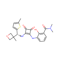 Cc1ccc([C@H](Nc2c(Nc3cccc(C(=O)N(C)C)c3O)c(=O)c2=O)C2(C)COC2)s1 ZINC000207353391