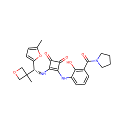 Cc1ccc([C@H](Nc2c(Nc3cccc(C(=O)N4CCCC4)c3O)c(=O)c2=O)C2(C)COC2)o1 ZINC000207330217