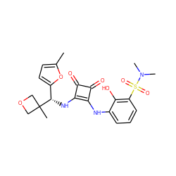 Cc1ccc([C@H](Nc2c(Nc3cccc(S(=O)(=O)N(C)C)c3O)c(=O)c2=O)C2(C)COC2)o1 ZINC000207335717