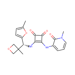 Cc1ccc([C@H](Nc2c(Nc3cccn(C)c3=O)c(=O)c2=O)C2(C)COC2)o1 ZINC000207335512