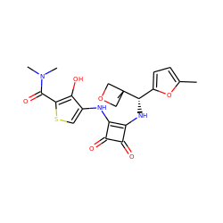 Cc1ccc([C@H](Nc2c(Nc3csc(C(=O)N(C)C)c3O)c(=O)c2=O)C2(C)COC2)o1 ZINC000219553589