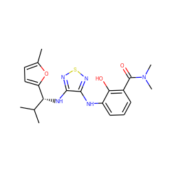 Cc1ccc([C@H](Nc2nsnc2Nc2cccc(C(=O)N(C)C)c2O)C(C)C)o1 ZINC000040380686