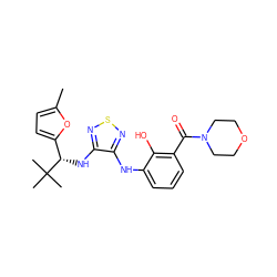 Cc1ccc([C@H](Nc2nsnc2Nc2cccc(C(=O)N3CCOCC3)c2O)C(C)(C)C)o1 ZINC000040872928