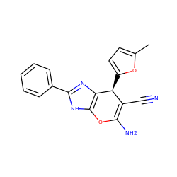 Cc1ccc([C@H]2C(C#N)=C(N)Oc3[nH]c(-c4ccccc4)nc32)o1 ZINC000005067850