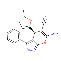 Cc1ccc([C@H]2C(C#N)=C(N)Oc3n[nH]c(-c4ccccc4)c32)o1 ZINC000005118764