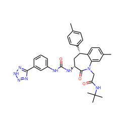 Cc1ccc([C@H]2C[C@@H](NC(=O)Nc3cccc(-c4nn[nH]n4)c3)C(=O)N(CC(=O)NC(C)(C)C)c3cc(C)ccc32)cc1 ZINC000029568920