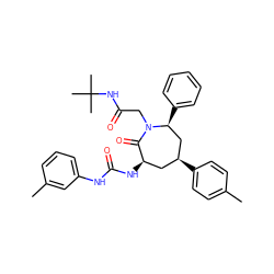 Cc1ccc([C@H]2C[C@@H](NC(=O)Nc3cccc(C)c3)C(=O)N(CC(=O)NC(C)(C)C)[C@@H](c3ccccc3)C2)cc1 ZINC000026740112