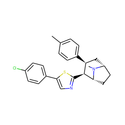 Cc1ccc([C@H]2C[C@@H]3CC[C@H]([C@H]2c2ncc(-c4ccc(Cl)cc4)s2)N3C)cc1 ZINC000014978612