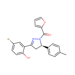 Cc1ccc([C@H]2CC(c3cc(Br)ccc3O)=NN2C(=O)c2ccco2)cc1 ZINC000299840707