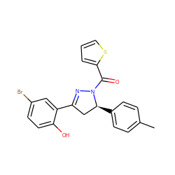 Cc1ccc([C@H]2CC(c3cc(Br)ccc3O)=NN2C(=O)c2cccs2)cc1 ZINC000299840879