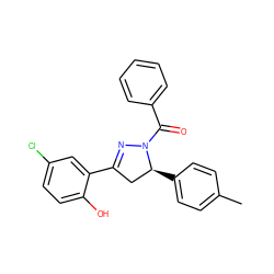 Cc1ccc([C@H]2CC(c3cc(Cl)ccc3O)=NN2C(=O)c2ccccc2)cc1 ZINC000299834864