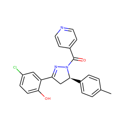 Cc1ccc([C@H]2CC(c3cc(Cl)ccc3O)=NN2C(=O)c2ccncc2)cc1 ZINC000299839422