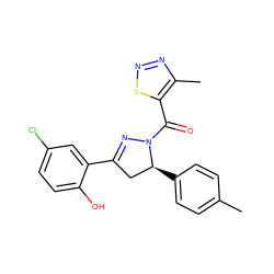 Cc1ccc([C@H]2CC(c3cc(Cl)ccc3O)=NN2C(=O)c2snnc2C)cc1 ZINC000299835403