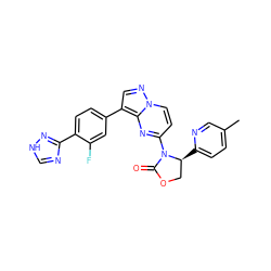 Cc1ccc([C@H]2COC(=O)N2c2ccn3ncc(-c4ccc(-c5nc[nH]n5)c(F)c4)c3n2)nc1 ZINC000165134689