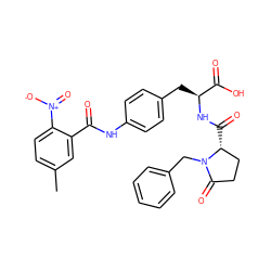 Cc1ccc([N+](=O)[O-])c(C(=O)Nc2ccc(C[C@H](NC(=O)[C@@H]3CCC(=O)N3Cc3ccccc3)C(=O)O)cc2)c1 ZINC000027763936