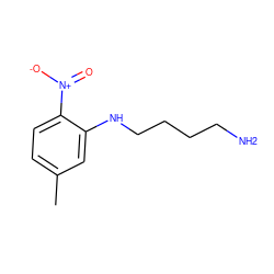 Cc1ccc([N+](=O)[O-])c(NCCCCN)c1 ZINC000013780218