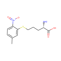 Cc1ccc([N+](=O)[O-])c(SCCC[C@H](N)C(=O)O)c1 ZINC000013780220