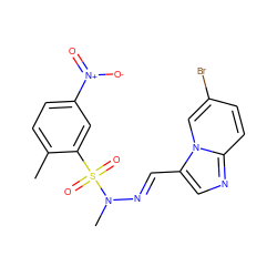 Cc1ccc([N+](=O)[O-])cc1S(=O)(=O)N(C)/N=C/c1cnc2ccc(Br)cn12 ZINC000028652818