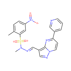 Cc1ccc([N+](=O)[O-])cc1S(=O)(=O)N(C)/N=C/c1cnn2ccc(-c3cccnc3)nc12 ZINC000473128436