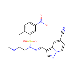 Cc1ccc([N+](=O)[O-])cc1S(=O)(=O)N(CCN(C)C)/N=C/c1cnn2ccc(C#N)cc12 ZINC000082155902