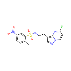 Cc1ccc([N+](=O)[O-])cc1S(=O)(=O)NCCc1cnn2ccc(Cl)nc12 ZINC000473121064