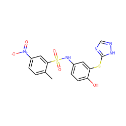 Cc1ccc([N+](=O)[O-])cc1S(=O)(=O)Nc1ccc(O)c(Sc2ncn[nH]2)c1 ZINC000015919301