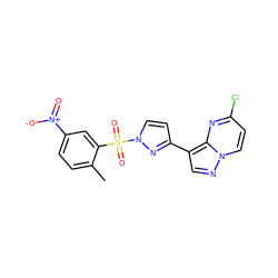 Cc1ccc([N+](=O)[O-])cc1S(=O)(=O)n1ccc(-c2cnn3ccc(Cl)nc23)n1 ZINC000473125601