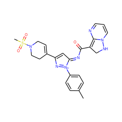 Cc1ccc([N+]2=NC(C3=CCN(S(C)(=O)=O)CC3)=CC2=NC(=O)C2=C3N=CC=CN3NC2)cc1 ZINC001772592950