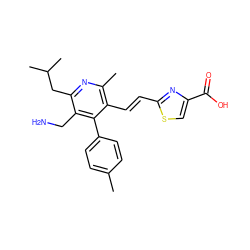 Cc1ccc(-c2c(/C=C/c3nc(C(=O)O)cs3)c(C)nc(CC(C)C)c2CN)cc1 ZINC001772645143