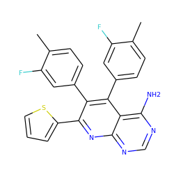 Cc1ccc(-c2c(-c3cccs3)nc3ncnc(N)c3c2-c2ccc(C)c(F)c2)cc1F ZINC000013529843