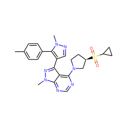 Cc1ccc(-c2c(-c3nn(C)c4ncnc(N5CC[C@@H](S(=O)(=O)C6CC6)C5)c34)cnn2C)cc1 ZINC000169706074