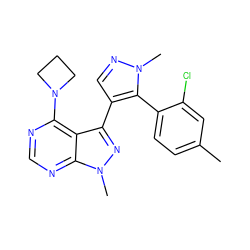 Cc1ccc(-c2c(-c3nn(C)c4ncnc(N5CCC5)c34)cnn2C)c(Cl)c1 ZINC000169706116