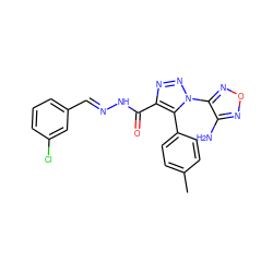 Cc1ccc(-c2c(C(=O)N/N=C/c3cccc(Cl)c3)nnn2-c2nonc2N)cc1 ZINC000002396522