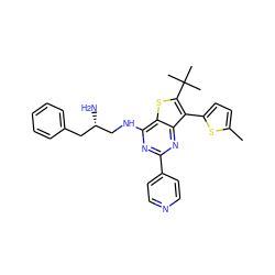 Cc1ccc(-c2c(C(C)(C)C)sc3c(NC[C@@H](N)Cc4ccccc4)nc(-c4ccncc4)nc23)s1 ZINC000223677499