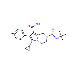 Cc1ccc(-c2c(C(N)=O)c3n(c2C2CC2)CCN(C(=O)NC(C)(C)C)C3)cc1 ZINC001772577695