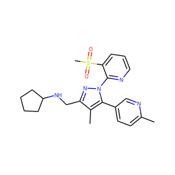 Cc1ccc(-c2c(C)c(CNC3CCCC3)nn2-c2ncccc2S(C)(=O)=O)cn1 ZINC000040972581