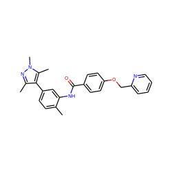 Cc1ccc(-c2c(C)nn(C)c2C)cc1NC(=O)c1ccc(OCc2ccccn2)cc1 ZINC000084703739