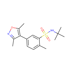 Cc1ccc(-c2c(C)noc2C)cc1S(=O)(=O)NC(C)(C)C ZINC000064837459