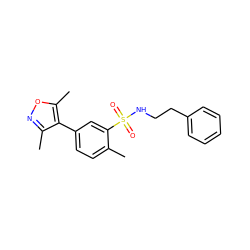 Cc1ccc(-c2c(C)noc2C)cc1S(=O)(=O)NCCc1ccccc1 ZINC000064837537