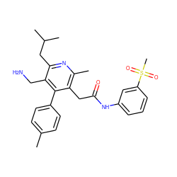 Cc1ccc(-c2c(CC(=O)Nc3cccc(S(C)(=O)=O)c3)c(C)nc(CC(C)C)c2CN)cc1 ZINC000066157045