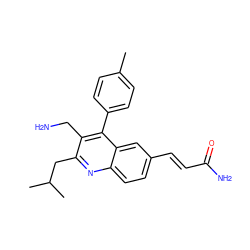 Cc1ccc(-c2c(CN)c(CC(C)C)nc3ccc(/C=C/C(N)=O)cc23)cc1 ZINC000072177991